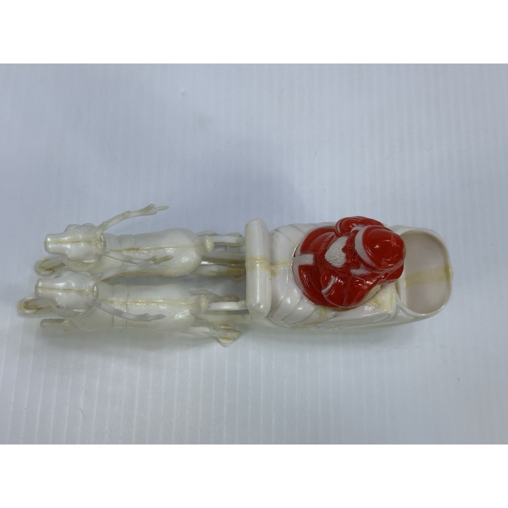 Vintage Christmas Hard Plastic Santa Sleigh Two White Reindeer Candy Holder - Picture 2 of 8